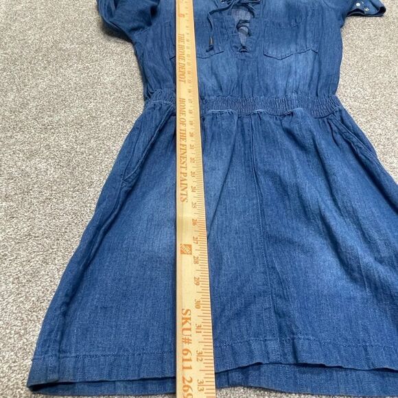 Guess womens denim dress romper sz Xsmall tp stretch pearl button western - Picture 7 of 12